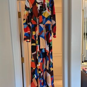 Vibrant Long Sleeve Geometric Dress